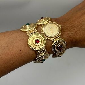 Vintage Girarducci 1960s gold plated jewel double bracelet watch stack sapphire